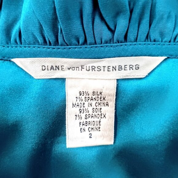 Diane Von Furstenberg Graciela Teal Blue Silk Wrap Blouse - Picture 6 of 7